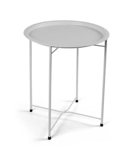 TAVOLINO TONDO IN METALLO PIEGHEVOLE BIANCO DIAMETRO 38X43H CM CON GAMBE BIANCHE E INCROCIO OKX