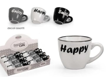 TAZZINA DI CAFFÈ 100 ML COLORI E FANTASIA ASSORTITI IN PORCELLANA MOTIVO HAPPY 1 PZ 