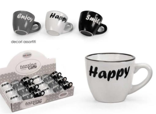 TAZZINA DI CAFFÈ 100 ML COLORI E FANTASIA ASSORTITI IN PORCELLANA MOTIVO HAPPY 1 PZ 
