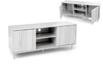 MOBILE PORTA TV COLORE BIANCO LEGNO 120X30X50 CM IN LEGNO TRUCIOLARE CON MELAMINICO + ANTE E RIPIANI OKX