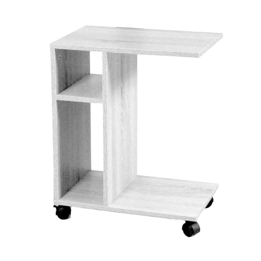 MOBILETTO GAIA CON RUOTE PER LETTO O DIVANO 45X30X56 CM CON RIPIANI BIANCO LEGNO OKX