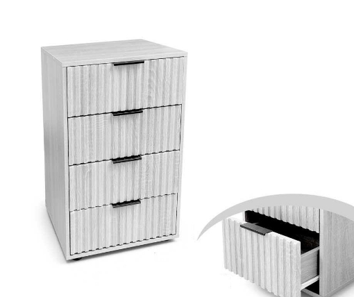 COMODINO IN LEGNO CON 3 CASSETTI STILE RIGATO E  MANIGLIE 50X40X83 CM COLORE BIANCO IN TRUCIOLARE E MELAMINICO OKX
