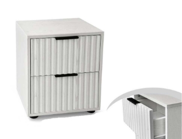 COMODINO IN LEGNO CON 3 CASSETTI STILE RIGATO E 2 MANIGLIE 40X30X45 CM COLORE BIANCO IN TRUCIOLARE E MELAMINICO OKX