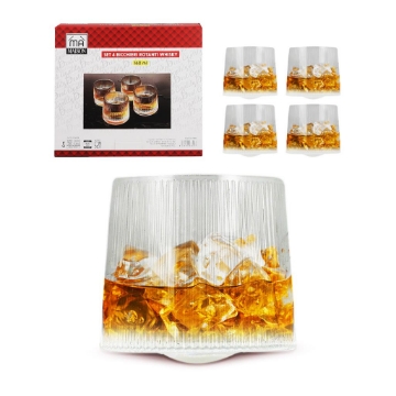 MA MAISON SET 4 BICCHIERI ROTANTI DA WHISKY IN VETRO A RIGHE 160 ML 