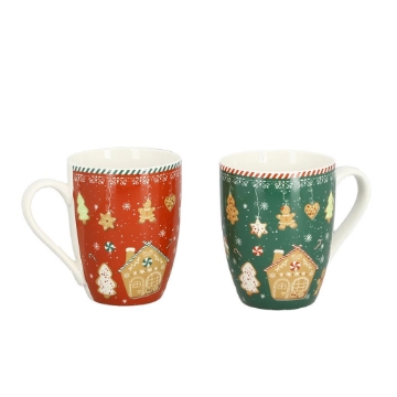 MA MAISON SET 2 TAZZE MUG 350 CC ROSSE E VERDI STILE NATALIZIO COOKIES IDEA REGALO 