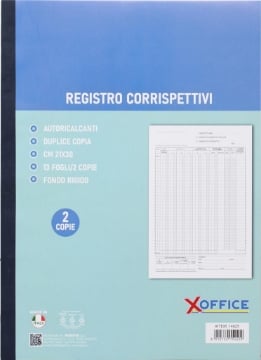 REGISTRO DEI CORRISPETTIVI AUTORICALCANTE DUPLICE COPIA 21X30 CM - 13 FOGLI FONDO RIGIDO 