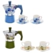 MA MAISON SET CAFFETTIERA + 2 TAZZINE CON PIATTINO MODELLO FLOREALE COLORI ASSORTITI 