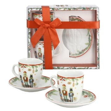 SCHIACCIANOCI SET 2 TAZZINE CON PIATTINO STILE NATALIZIO CON CONFEZIONE 