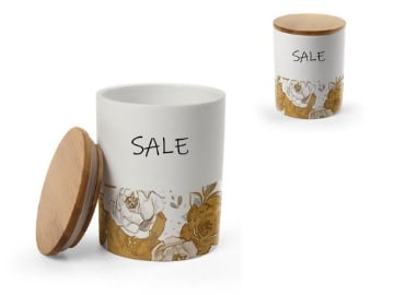 BARATTOLO TONDO PER SALE IN CERAMICA CON TAPPO IN LEGNO 10X13 CM ROSE
