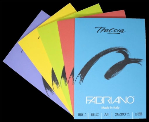 FABRIANO BLOCCO TRACCIA MADE IN ITALY 150 FOGLI 55 GR A4 MISURE 21,29,7 CM COLORI ASSORTITI 