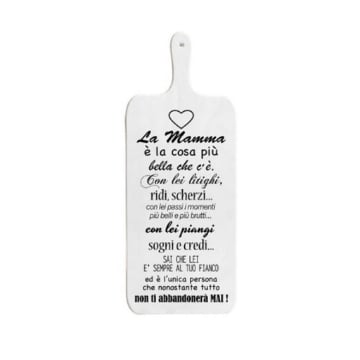 TAGLIERE DA CUCINA BIANCO IN MISURA 15X37 CM CON TEMA E SCRITTA CUORE DI MAMMA  