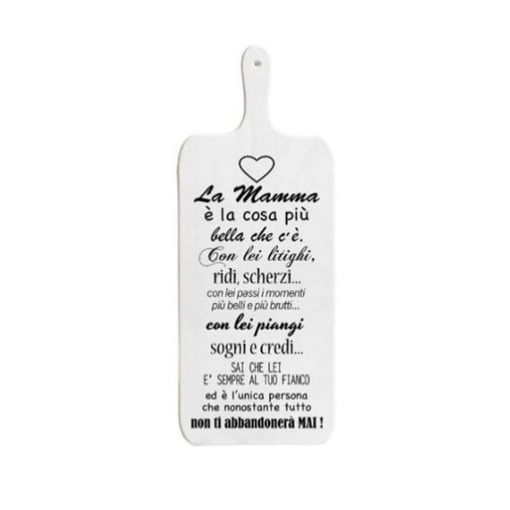 TAGLIERE DA CUCINA BIANCO IN MISURA 15X37 CM CON TEMA E SCRITTA CUORE DI MAMMA  