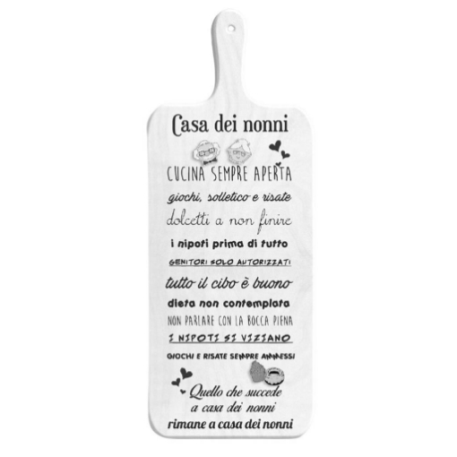 TAGLIERE DA CUCINA BIANCO IN MISURA 15X37 CM CON TEMA E SCRITTA SUI NONNI 