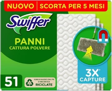 SWIFFER PANNI CATTURAPOLVERE 51 PZ CATTURA POLVERE E SPORCO, OTTIMO PER TUTTI I TIPI DI PAVIMENTI E PER I PELI DI ANIMALI