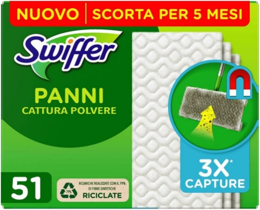 SWIFFER PANNI CATTURAPOLVERE 51 PZ CATTURA POLVERE E SPORCO, OTTIMO PER TUTTI I TIPI DI PAVIMENTI E PER I PELI DI ANIMALI