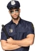 SET POLIZIA BERRETTO OCCHIALI DISTINTIVO E MANGANELLO 33 CM COSTUME DA POLIZZIOTTO PER FESTA