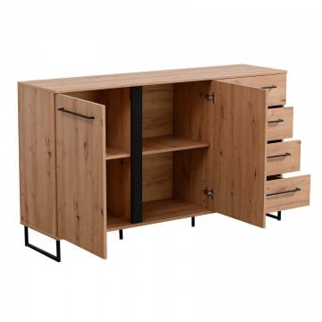 MOBILE CREDENZA IN LEGNO TRUCIOLARE BILAMINATO COLORE ROVERE ARTIGIANO E NERO CM 159 X 42 X 92,5 H OKX