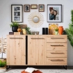 MOBILE CREDENZA IN LEGNO TRUCIOLARE BILAMINATO COLORE ROVERE ARTIGIANO E NERO CM 159 X 42 X 92,5 H OKX