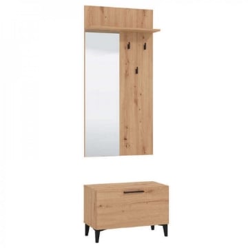 MOBILE PER INGRESSO IN LEGNO TRUCIOLARE BILAMINATO CON SCARPIERA E ATTACCAPANNI COLORE ROVERE CHIARO CM 67,4 X 34,8 X 200 H OKX