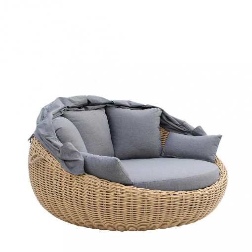 POLTRONA GRANDE TONDA IN RATTAN CON COPERTURA CHIUDIBILE CON CUSCINI GRIGI CM 170 L X 170 P X 94 H OKX