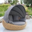 POLTRONA GRANDE TONDA IN RATTAN CON COPERTURA CHIUDIBILE CON CUSCINI GRIGI CM 170 L X 170 P X 94 H OKX