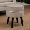 POUF SGABELLO POGGIAPIEDI TONDO STRUTTURA IN LEGNO SEDUTA IN VELLUTO COLORE TORTORA 35 * 40H CM GAMBE NERE 