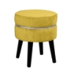 POUF SGABELLO POGGIAPIEDI TONDO STRUTTURA IN LEGNO SEDUTA IN VELLUTO COLORE OCRA 35 * 41H CM GAMBE NERE 