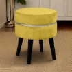 POUF SGABELLO POGGIAPIEDI TONDO STRUTTURA IN LEGNO SEDUTA IN VELLUTO COLORE OCRA 35 * 41H CM GAMBE NERE 