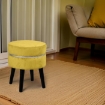 POUF SGABELLO POGGIAPIEDI TONDO STRUTTURA IN LEGNO SEDUTA IN VELLUTO COLORE OCRA 35 * 41H CM GAMBE NERE 