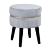 POUF SGABELLO POGGIAPIEDI TONDO STRUTTURA IN LEGNO SEDUTA IN VELLUTO COLORE CIELO 35 * 41H CM GAMBE NERE 