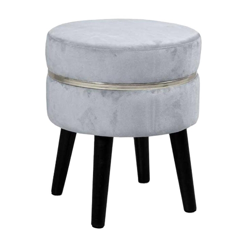 POUF SGABELLO POGGIAPIEDI TONDO STRUTTURA IN LEGNO SEDUTA IN VELLUTO COLORE CIELO 35 * 41H CM GAMBE NERE 