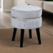 POUF SGABELLO POGGIAPIEDI TONDO STRUTTURA IN LEGNO SEDUTA IN VELLUTO COLORE CIELO 35 * 41H CM GAMBE NERE 