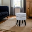 POUF SGABELLO POGGIAPIEDI TONDO STRUTTURA IN LEGNO SEDUTA IN VELLUTO COLORE CIELO 35 * 41H CM GAMBE NERE 