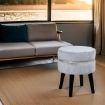 POUF SGABELLO POGGIAPIEDI TONDO STRUTTURA IN LEGNO SEDUTA IN VELLUTO COLORE CIELO 35 * 41H CM GAMBE NERE 