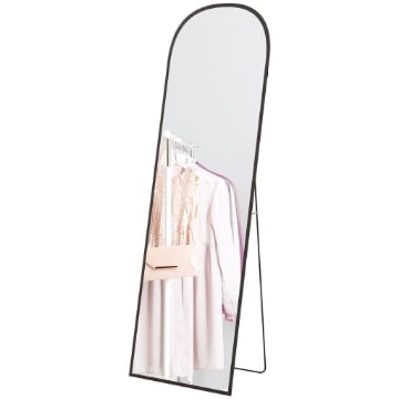 SPECCHIO DA TERRA E PARETE MODERNO IN LEGA DI ALLUMINIO CON SUPPORTO PIEGHEVOLE, 50X161.5CM, NERO