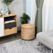 POUF CONTENITORE TONDO CON RIVESTIMENTO RATTAN LEPIRONIA SGABELLO POGGIAPIEDI 43X43CM KHAKI
