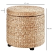 POUF CONTENITORE TONDO CON RIVESTIMENTO RATTAN LEPIRONIA SGABELLO POGGIAPIEDI 43X43CM KHAKI