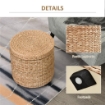 POUF CONTENITORE TONDO CON RIVESTIMENTO RATTAN LEPIRONIA SGABELLO POGGIAPIEDI 43X43CM KHAKI