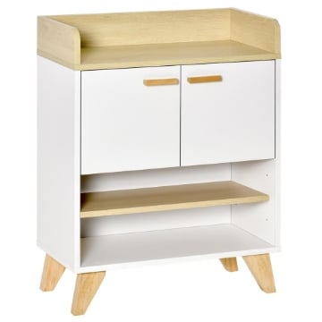MOBILETTO MULTIUSO CON PIEDINI E ANTE  60X30X78CM  IN LEGNO BIANCO E BEIGE