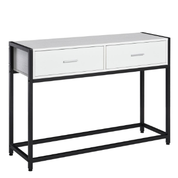 TAVOLO CONSOLLE PER INGRESSO CON 2 CASSETTI IN LEGNO BIANCO E METALLO NERO