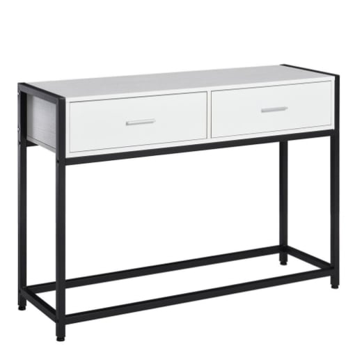 TAVOLO CONSOLLE PER INGRESSO CON 2 CASSETTI IN LEGNO BIANCO E METALLO NERO