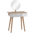 TAVOLO DA TRUCCO CON SPECCHIO TONDO E CASSETTO CON DECORAZIONE JUNGLE BIANCO E ROVERE