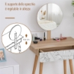 TAVOLO DA TRUCCO CON SPECCHIO TONDO E CASSETTO CON DECORAZIONE JUNGLE BIANCO E ROVERE
