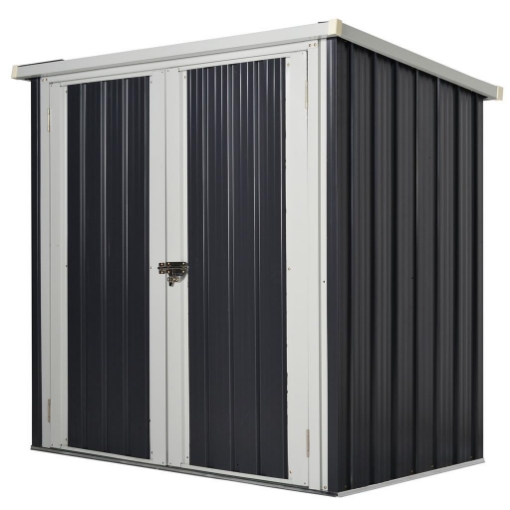 CASETTA DA GIARDINO IN ACCIAIO CON DOPPIA PORTA 147 X 86 X 134 CM NERO E BIANCO