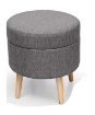 POUF CONTENITORE TONDO IN TESSUTO CON GAMBE LEGNO  37 X 39 CM COLORE GRIGIO