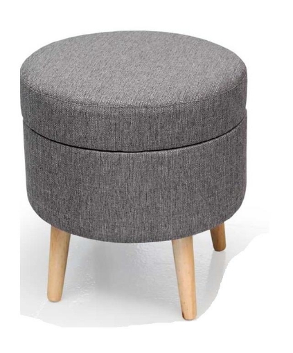 POUF CONTENITORE TONDO IN TESSUTO CON GAMBE LEGNO  37 X 39 CM COLORE GRIGIO