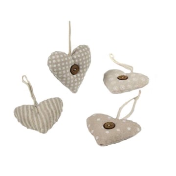 APPENDINO A FORMA DI CUORE 1 PZ IN COTONE CON BOTTONE DECORATIVO  COLORI ASSORTITI 8H CM
