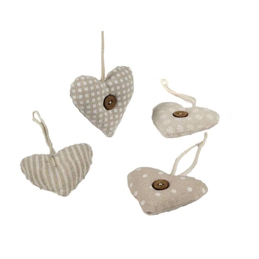 APPENDINO A FORMA DI CUORE 1 PZ IN COTONE CON BOTTONE DECORATIVO  COLORI ASSORTITI 8H CM
