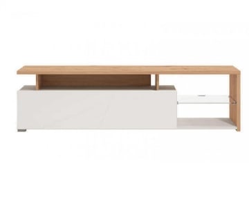 MOBILE PORTA TV IN LEGNO TRUCIOLARE BILAMINATO COLORE ROVERE CHIARO E BIANCO LUCIDO CM 170 X 41,5 X 46,5 H OKX