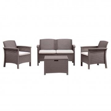 SALOTTO VENEZIA IN WICKER TAUPE CON TAVOLO, DIVANO E POLTRONE OKX